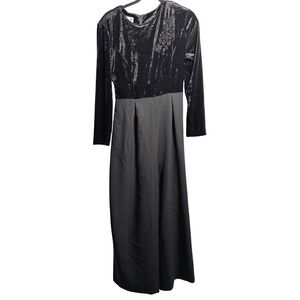 VTG Lacy Afternoon Shell Kepler Black Velvet Wide Leg‎ Jumpsuit 12 L Whimsigoth